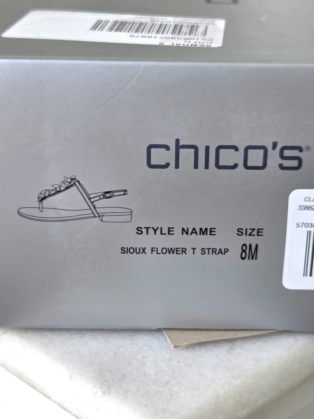 NIB Chicos Sioux Flower T Strap Metallic Gold Sandals Size 8 M MSRP $130